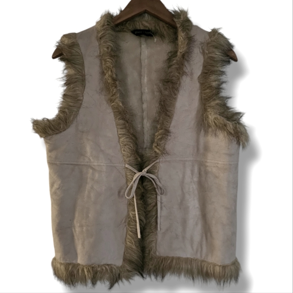 Blanc Noir Penny Lane Vest Faux Suede Faux Fur Trim Tie Front Hippie Boho Retro